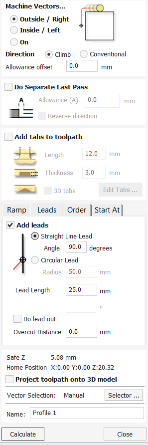 Toolpath setup in VCarve